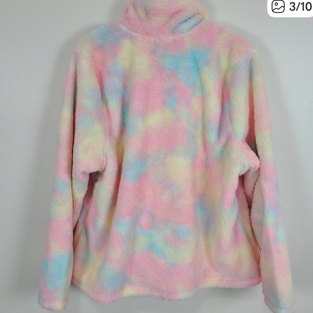 Nearly new! Torrid size 1 (1X) Pastel Rainbow Tie Dye Teddy Sherpa Zip Up Jacket - Picture 7 of 11